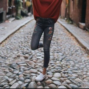 Zara flower printed skinny jeans